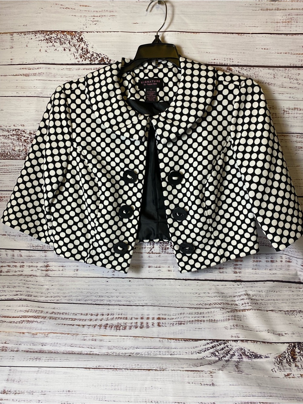 Robbie Bee Black and White Polka Dot Cropped Jacket Sz-10